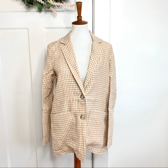 Madewell Jackets & Blazers - Madewell New Gingham Sand Linen Boyfriend Blazer
